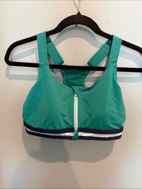 Lands' End Teal Front-Zip Sporty Bikini Top